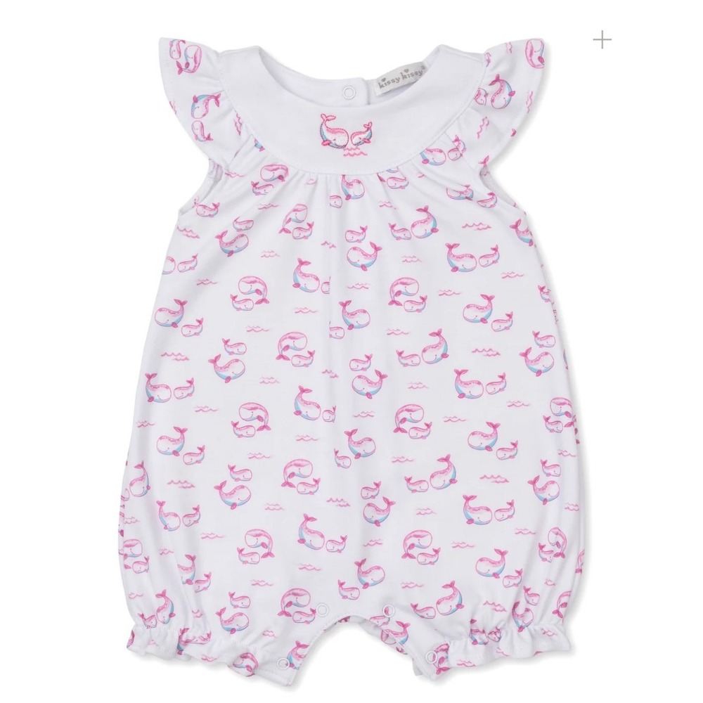 Kissy Kissy "Whale Pods Pink" Short Playsuit – White & Pink Size 9 Months – NWT